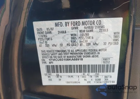 2008 Ford Escape Xlt z USA, uszkodzony, nr VIN 1FMCU93108KA68918